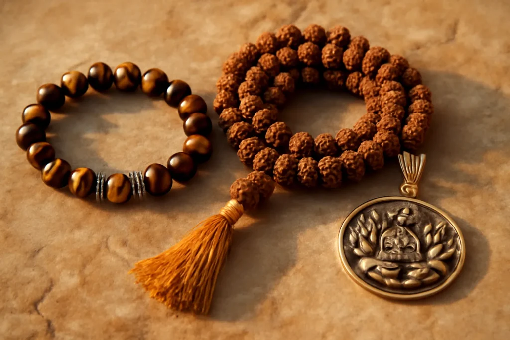 close-up photo of premium spiritual jewelry and buddhist