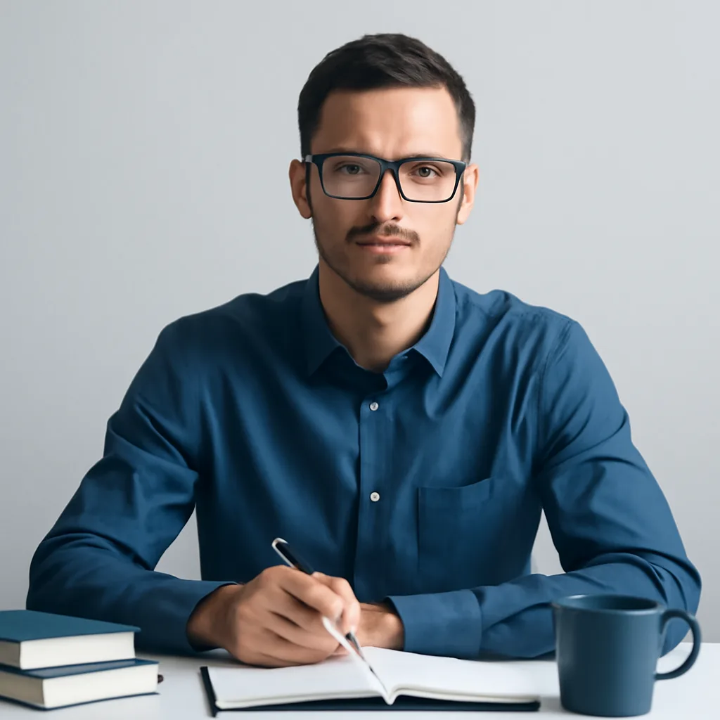 Clean academic minimalism, confident and trustworthy mood, soft